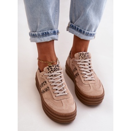 Zazoo N1068S4 Baskets en daim pour femmes sur la plateforme Léopard Rose 9