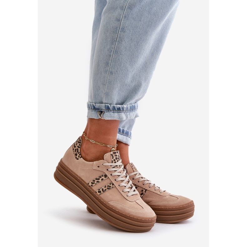 Zazoo N1068S4 Baskets en daim pour femmes sur la plateforme Léopard Rose 1