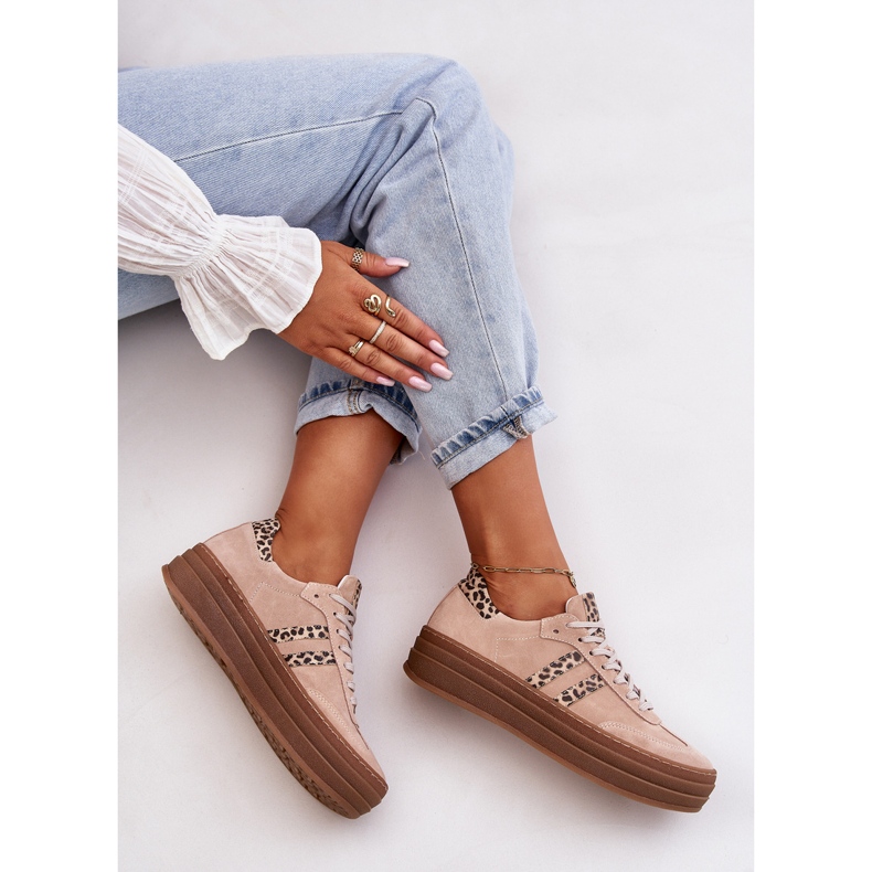 Zazoo N1068S4 Baskets en daim pour femmes sur la plateforme Léopard Rose 2
