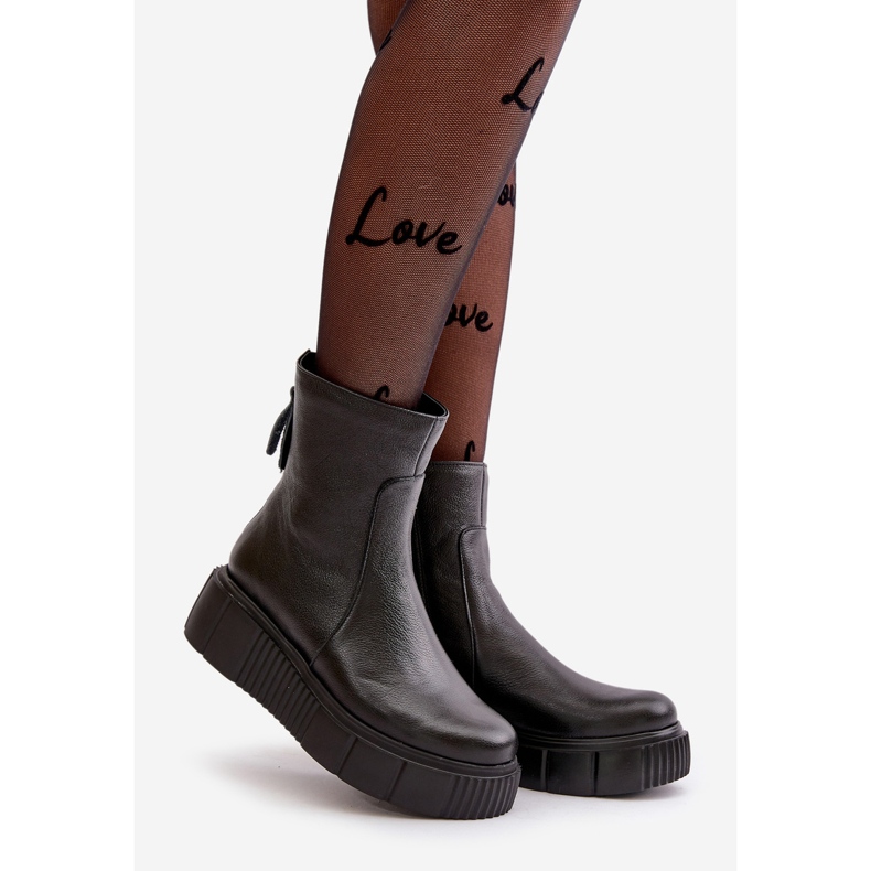 Zazoo 60369 Bottines en cuir pour femme sur plateforme, noir 1