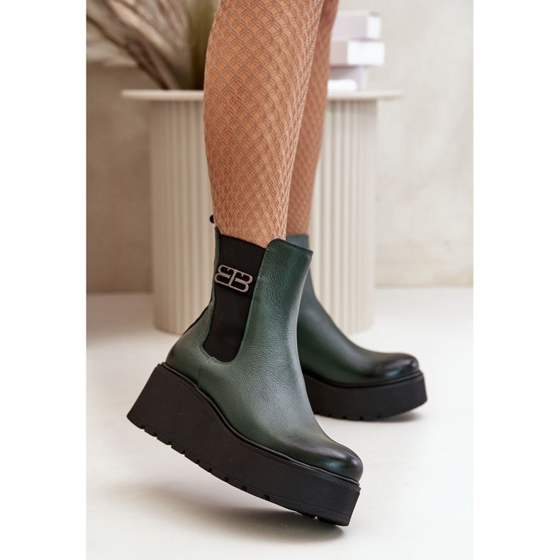 Zazoo 60498 Bottines Chelsea sur plateforme et compensée pour femme, vert foncé 2