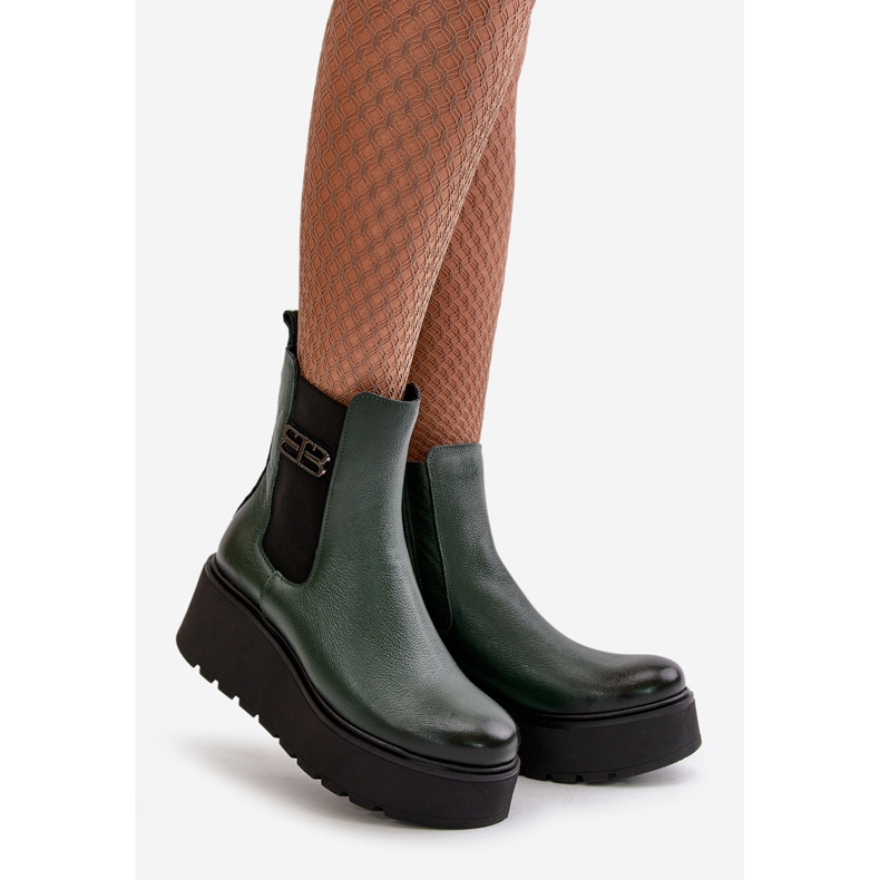 Zazoo 60498 Bottines Chelsea sur plateforme et compensée pour femme, vert foncé 1