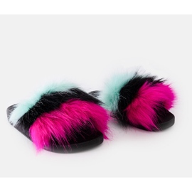 Tongs noires avec fourrure colorée par Nadiminha multicolore 1
