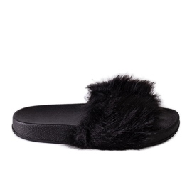 Tongs Candy noires avec fourrure le noir 1
