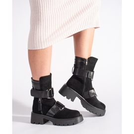 Goodin Bottines femme en daim noir à boucles 1