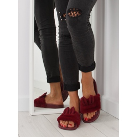 Chaussons avec fourrure et oreilles bordeaux rouge 2