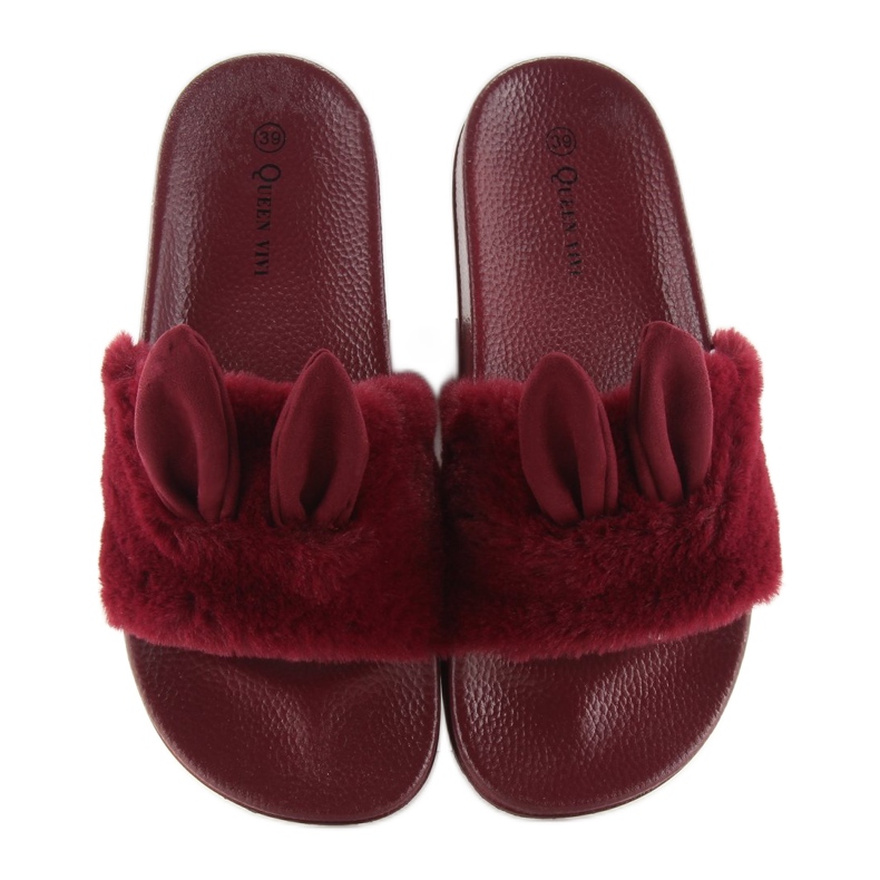 Chaussons avec fourrure et oreilles bordeaux rouge 1 Chaussons avec fourrure et oreilles bordeaux rouge 1