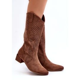 Vinceza Bottines Ajourées à Petits Talons Marron Walea brun 1