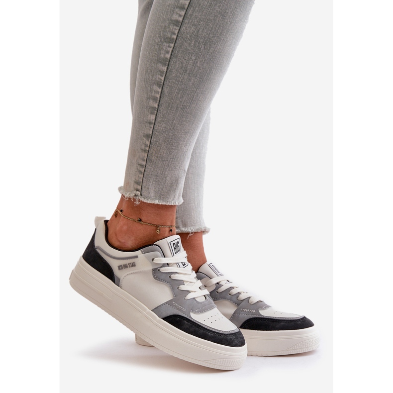 Baskets basses pour femmes en cuir écologique Big Star OO274028 blanc et gris blanche 1