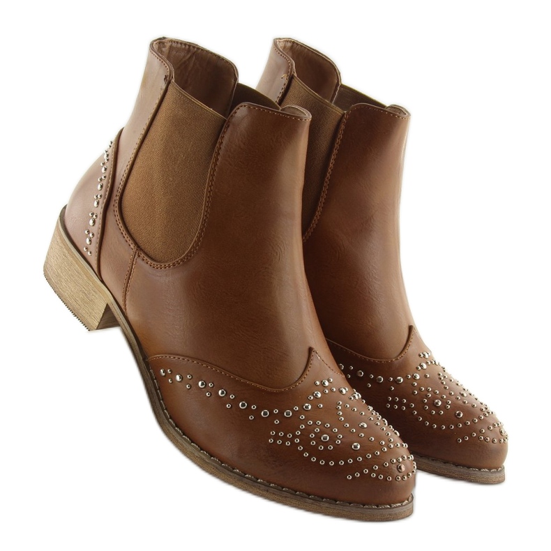 Chelsea boots marron à clous, Camel brun 1