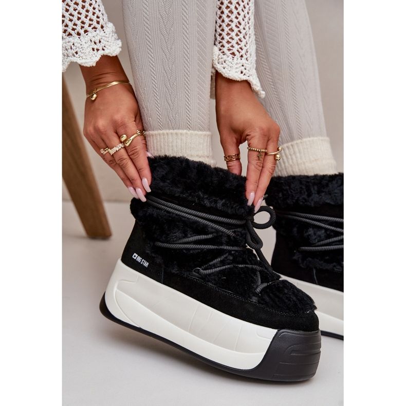 Bottes de neige pour femmes en cuir sur semelle épaisse avec fourrure Big Star OO274A206 noir le noir 2