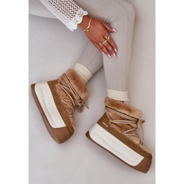 Bottes de neige pour femmes en cuir sur semelle épaisse avec fourrure Big Star OO274A207 marron beige 2