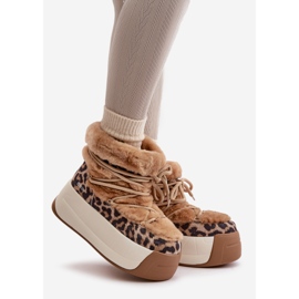 Bottes de neige pour femmes en cuir sur semelle épaisse avec fourrure léopard Big Star OO274A208 marron beige 1