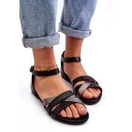 Zazoo 40225 Sandales plates en cuir, noir 2