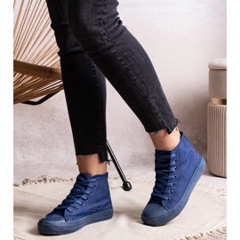 Baskets montantes en jean raphia bleu 2