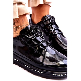 S.Barski Baskets en cuir verni noires Chantal 5