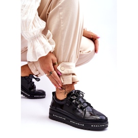 S.Barski Baskets en cuir verni noires Chantal 6