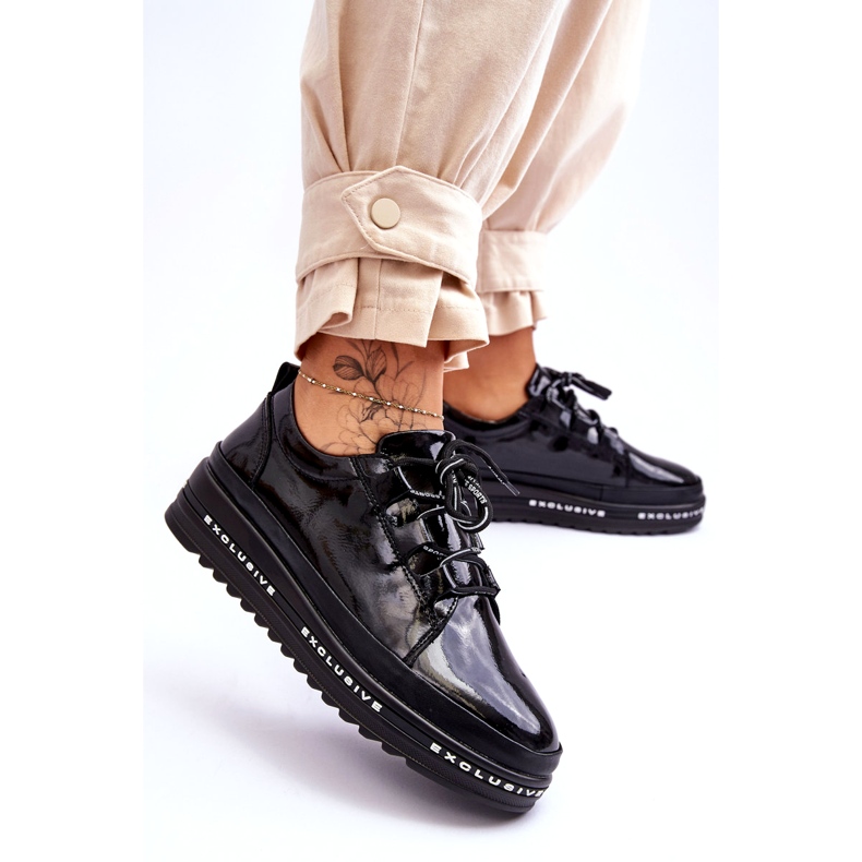 S.Barski Baskets en cuir verni noires Chantal 4