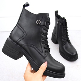 Bottines en cuir pour femmes, légèrement isolées, noires Vinceza 91107 1