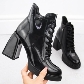 Bottines femme en cuir verni, légèrement isolées, noires, Vinceza 91109 le noir 1
