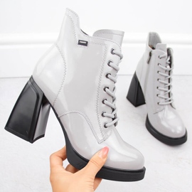 Bottines femme en cuir verni légèrement isolées gris Vinceza 91109 2