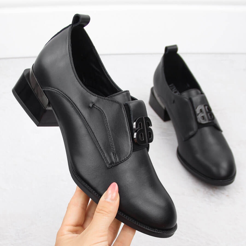 Chaussures à talons hauts en cuir pour femme, noires Vinceza 25-58349 1