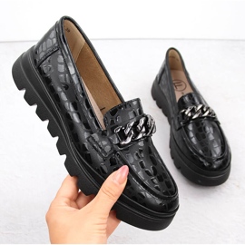 Chaussures femme en cuir mocassins avec chaîne, noir Filippo DP6467 le noir 1