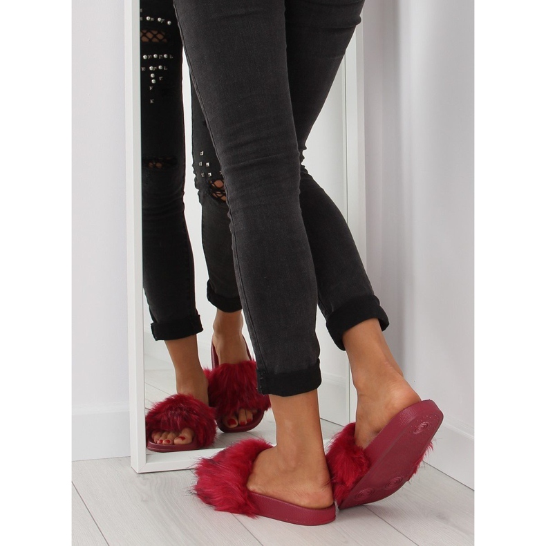 Chaussons bordeaux avec fourrure zy383-007-1 vin rouge 1