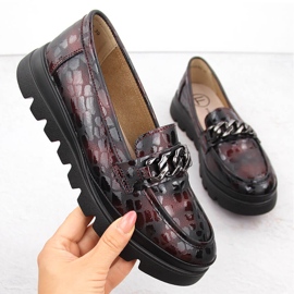 Chaussures femme en cuir, mocassins avec chaîne, bordeaux Filippo DP6467 rouge 1
