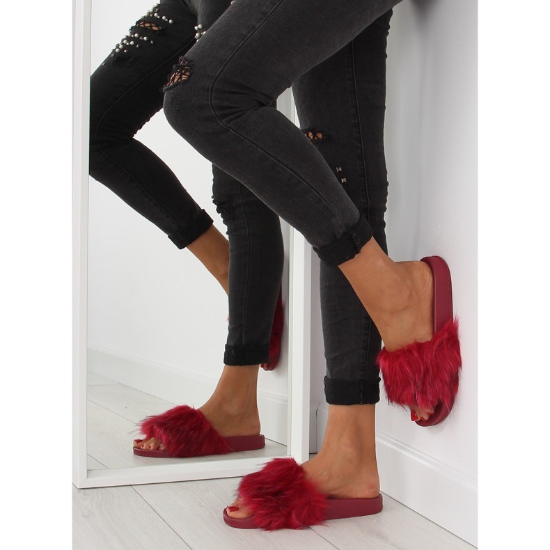 Chaussons bordeaux avec fourrure zy383-007-1 vin rouge 2