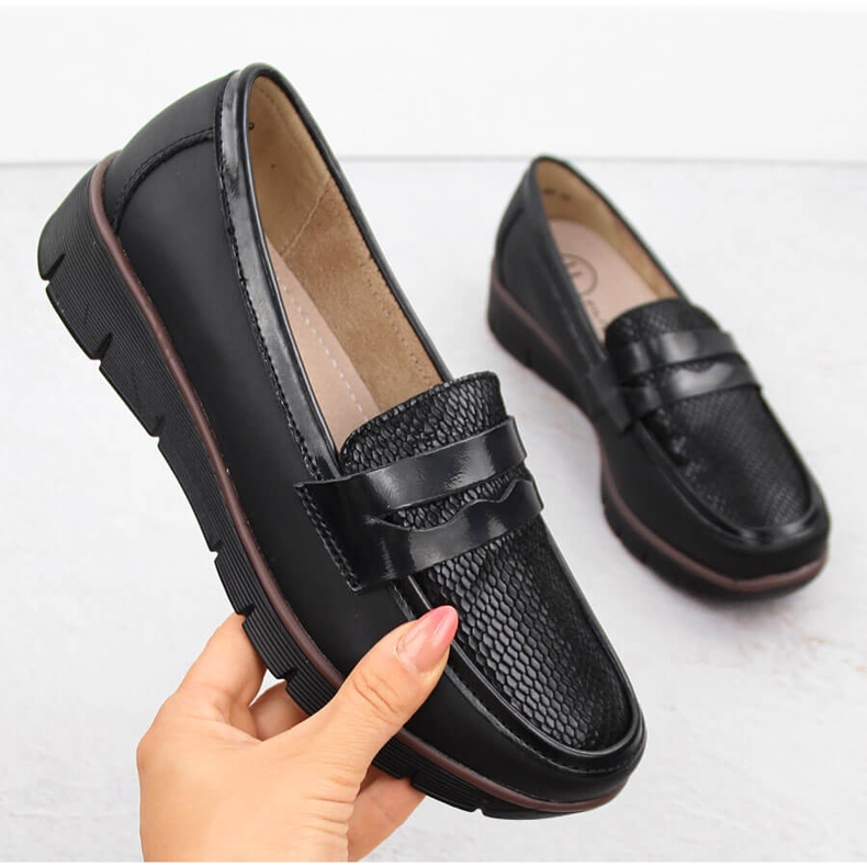 Chaussures femme en cuir, mocassins compensés, noir Filippo DP6455 le noir 1 Chaussures femme en cuir, mocassins compensés, noir Filippo DP6455 le noir 1