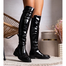Bottes longues en cuir verni noir en cuir écologique Polmapina 1