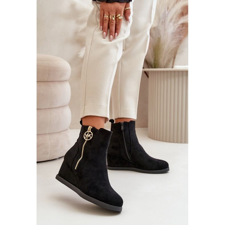 Bottines compensées isolées avec fermeture éclair décorative, Eco Suède, Noir Leretha le noir 2