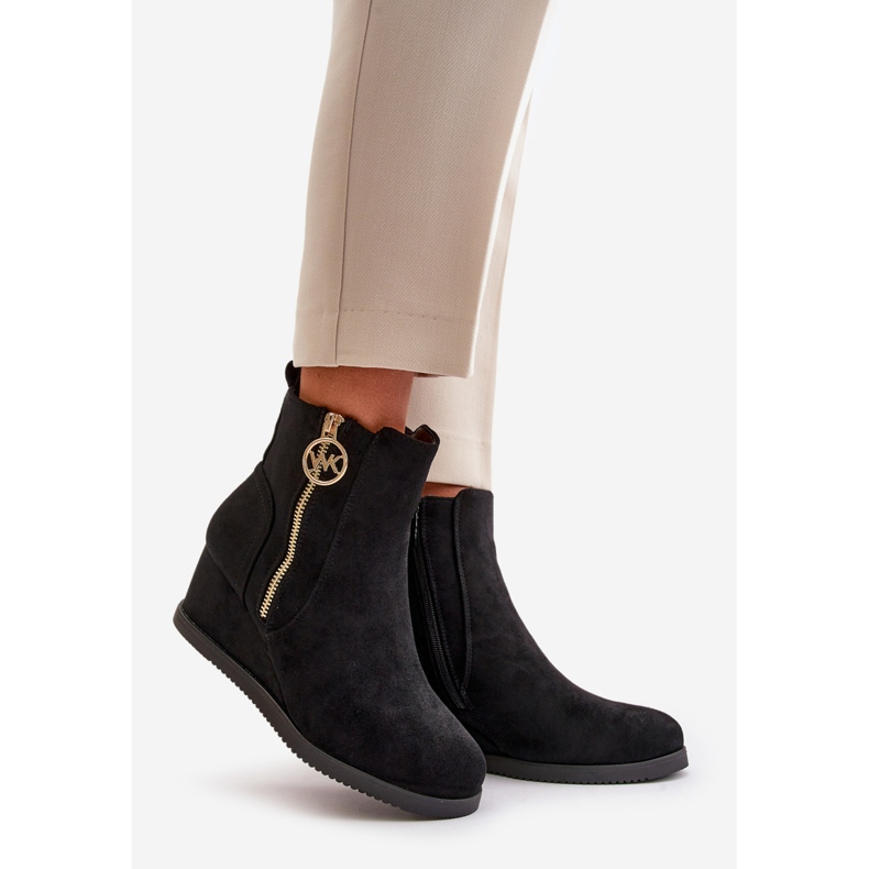 Bottines compensées isolées avec fermeture éclair décorative, Eco Suède, Noir Leretha le noir 1