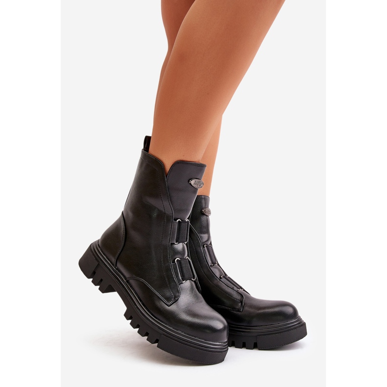 Bottes de travail isolées pour femmes avec fermeture éclair, cuir écologique, noir Mailyra 1