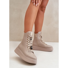 Bottes de travail en cuir pour femmes avec épingles Beige CheBello 4294 2