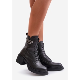 Bottes pour femmes à talons épais, isolées, en cuir naturel, noir Vinceza 66682 1