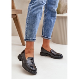 Mocassins en cuir verni pour femmes en cuir naturel, noir Vinceza 58409 2
