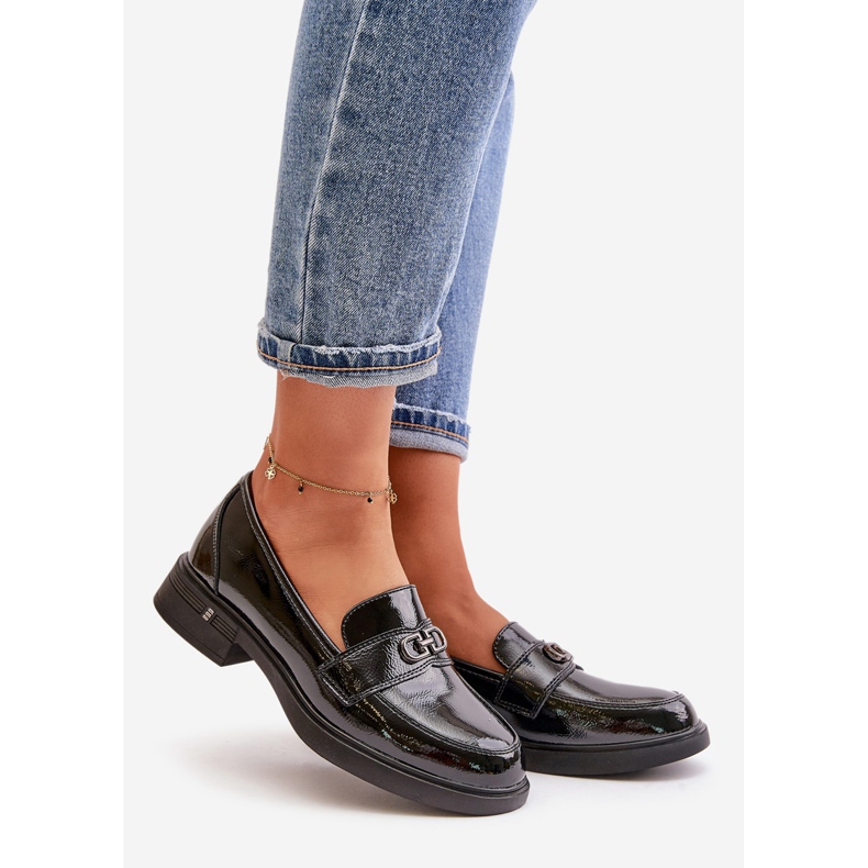 Mocassins en cuir verni pour femmes en cuir naturel, noir Vinceza 58409 1