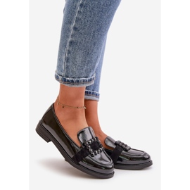 Mocassins Femme En Cuir Verni Avec Décoration, Noir Vinceza 58389 1
