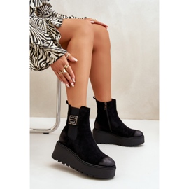 Bottines Chelsea isolées pour femmes sur semelle compensée et plateforme en daim écologique noir Vinceza 58339 le noir 10
