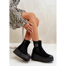 Bottines Chelsea isolées pour femmes sur semelle compensée et plateforme en daim écologique noir Vinceza 58339 le noir 11