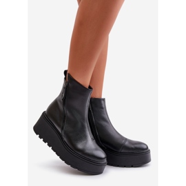Bottes Femme Isolées Sur Compensée Et Plateforme, Cuir Naturel, Noir Vinceza 58340 1