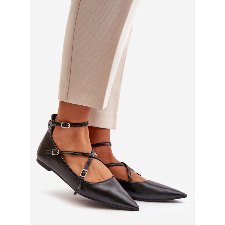 Ballerines pour femmes à bouts pointus et bretelles entrelacées, Black Violra le noir 1