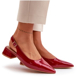 Ballerines en cuir verni sur talons bas à bouts pointus Anarinne rouge 9