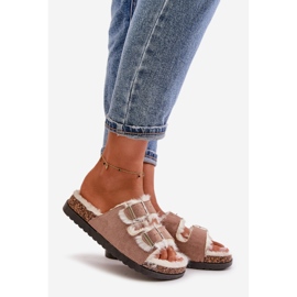 Chaussons Femme Tongs Avec Boucles Et Fourrure Beige Ezilena 1 Chaussons Femme Tongs Avec Boucles Et Fourrure Beige Ezilena 1