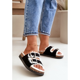 Chaussons Femme Tongs avec Boucles et Fourrure, Noir Ezilena le noir 2