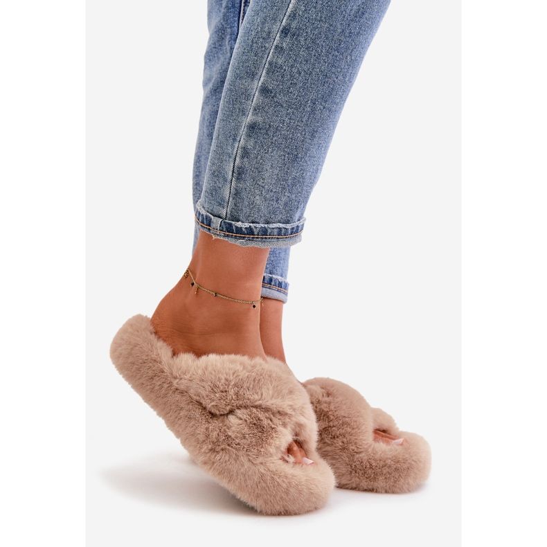 Chaussons Femme Fourrure Semelle Épaisse, Lavitera Beige 1