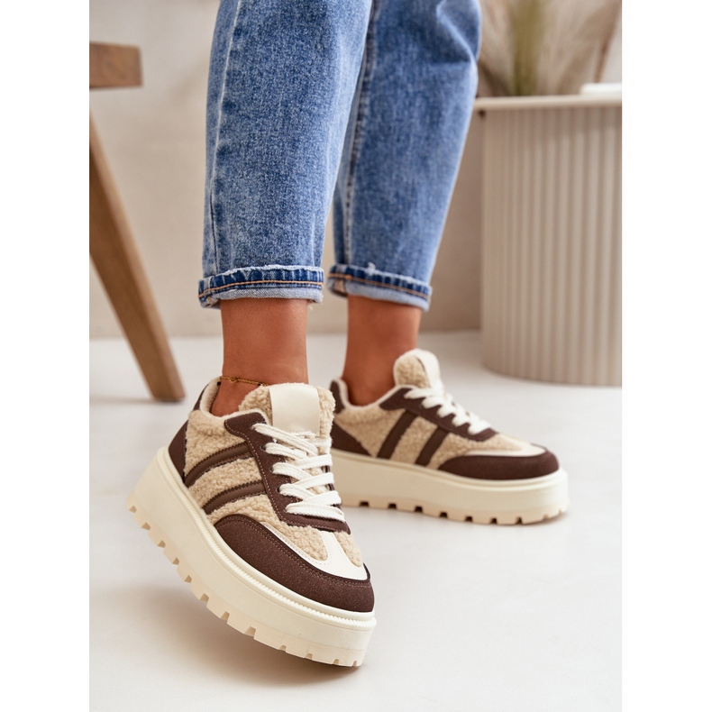 Baskets à plateforme isolées pour femmes avec peau de mouton, marron Daivlene brun 2