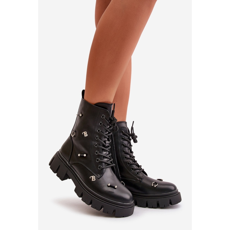 Bottes de travail pour femmes avec décorations, cuir écologique, Cadenilla noire 1